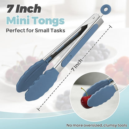 Kitchen Tongs, Stainless Steel Cooking Tongs with Silicone Tips, 600ºF High Heat-Resistant Non Scratch Locking Tongs for Cooking BBQ Grilling Air Fryer Pans, Set of 3 (7" 9" and 12") Black