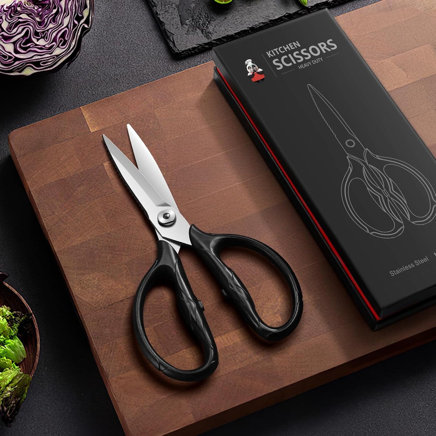 SHAN ZU 8.4" Titanium Heavy Duty Kitchen Scissors - Japanese 5Cr15MoV Stainless Steel Shears, All Purpose Detachable Shears for Meat/Herbs/Poultry, Dishwasher Safe, Gift Box Included (Black)