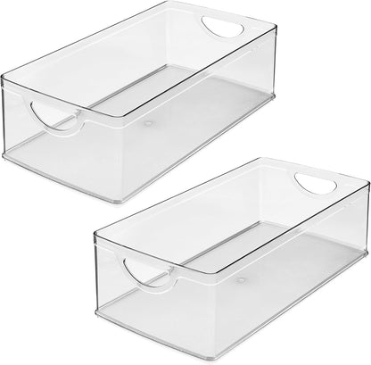 iDesign Stackable Clear Plastic Extra Long Storage Bin, 2-Pack | Organizer for Kitchen Cabinet or Pantry