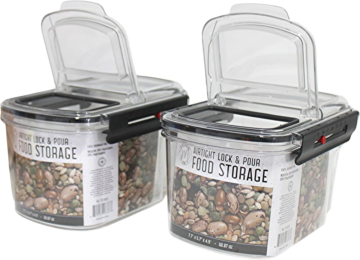 2-Pack Medium Airtight Lock & Pour Food Storage Containers – 5 Cups (60.87 oz) BPA-Free Dispensers for Snacks, Cereal, Candy, Sugar, Dog Treats & Dry Ingredients – Easy Grip & Flip-Top Lid