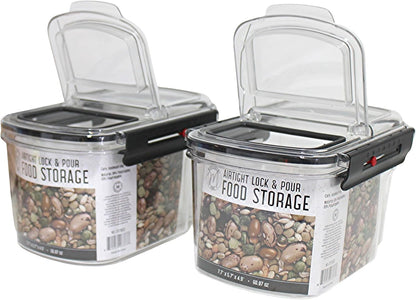 2-Pack Medium Airtight Lock & Pour Food Storage Containers – 5 Cups (60.87 oz) BPA-Free Dispensers for Snacks, Cereal, Candy, Sugar, Dog Treats & Dry Ingredients – Easy Grip & Flip-Top Lid