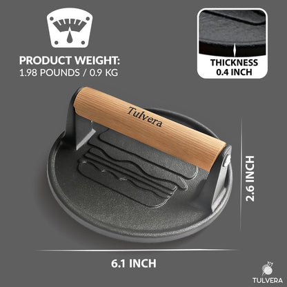 Smash Burger Press, Cast Iron Hamburger Smasher Tool for Steak, Bacon, Meat