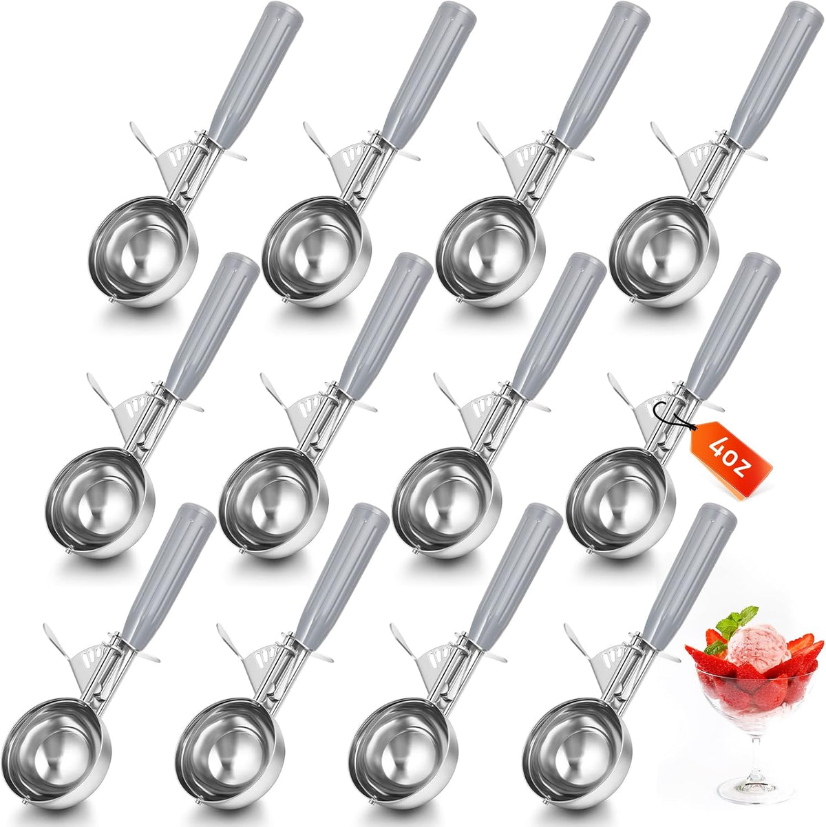 Reallnaive Ice Cream Scooper with Trigger, 4 oz, Gray