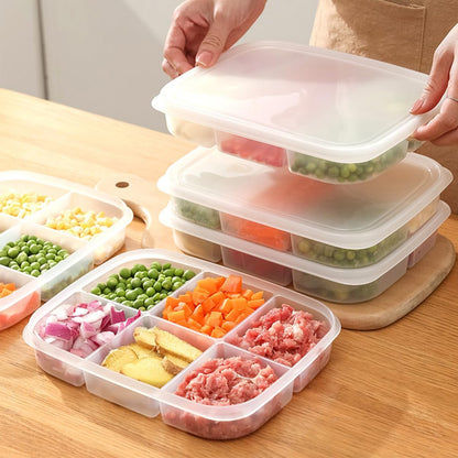 Divided Vegetable Tray with Lid，5 Compartments + 6 Compartments Snack Box - Clear Refrigerator Organizer - Plastic Food Storage Containers for Snacks, Fruits, Vegetables, Salads and Meat（4Pcs