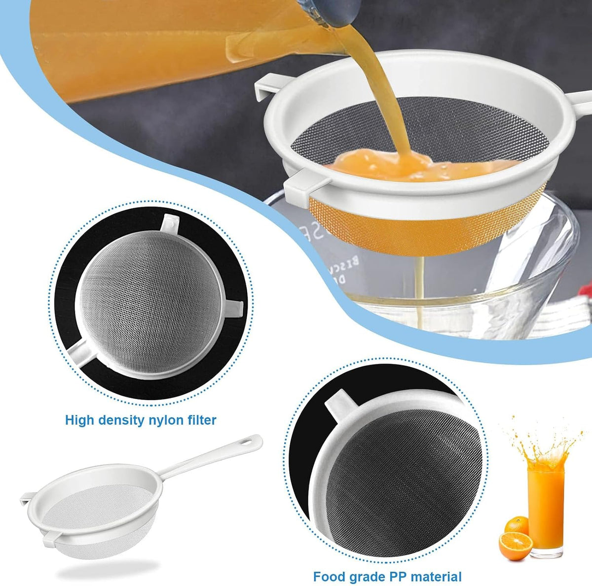 Fine Mesh Strainer Set, Plastic Nylon Sieve Colander for Kefir
