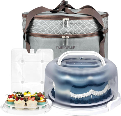 TMRIOPELP Tall Cake Carrier with Lid and Handle Insulated Cake Container Cake Transport Carrier Ideal for Pies Cupcakes and Pastries Perfect for Safe and Secure Cake Delivery (Red, 10 inch)