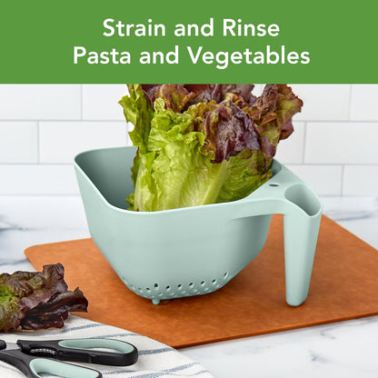 Tovolo Elements Square Colander with Handle Strainer Basket for Pasta Fruit Berries Veggies, Easy to Clean BPA Free Heat Resistant Plastic Colander with Spout 3 Quart Kitchen Strainer, Oatmeal