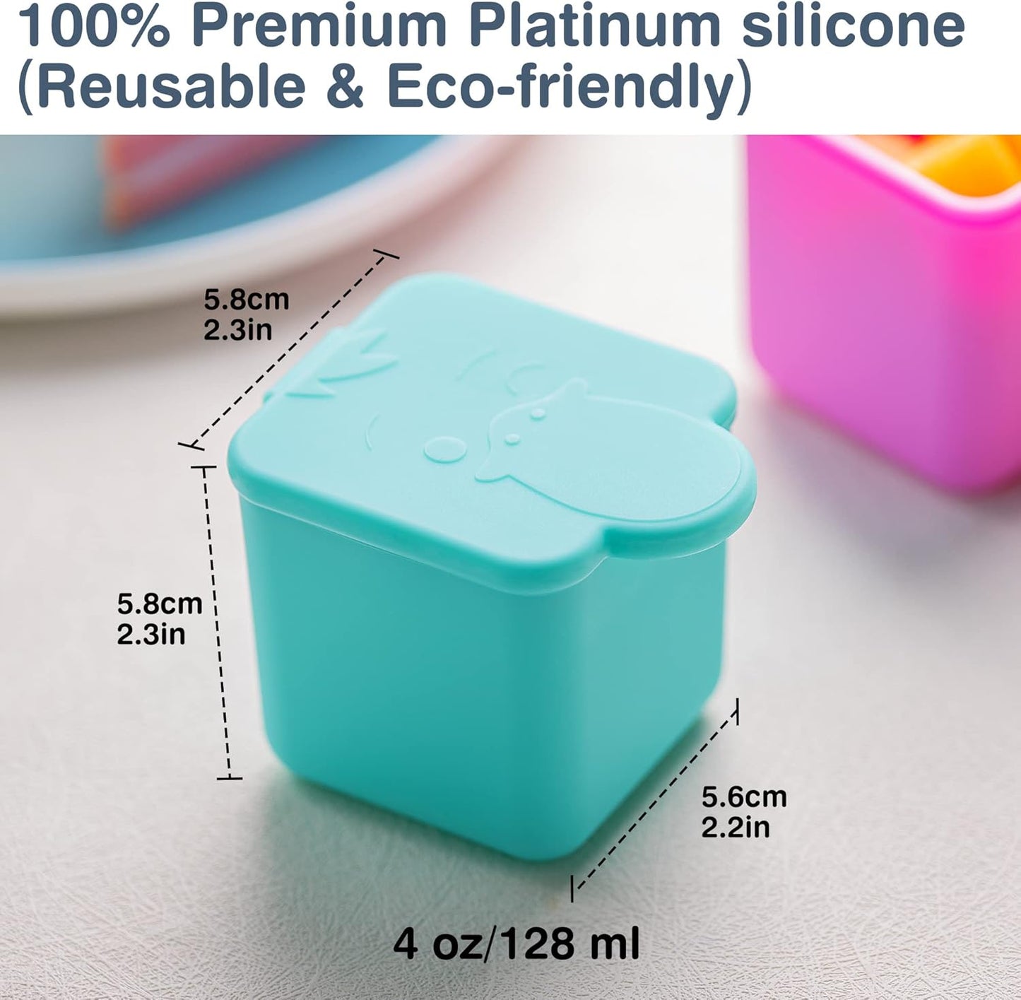 Homotte Leakproof Dips Containers Compatible with Omie Lunch Box, 2x 4 oz Salad Dressing Container To Go, Small Silicone Snack Condiment Container with Lids for kids (Pink/Teal)