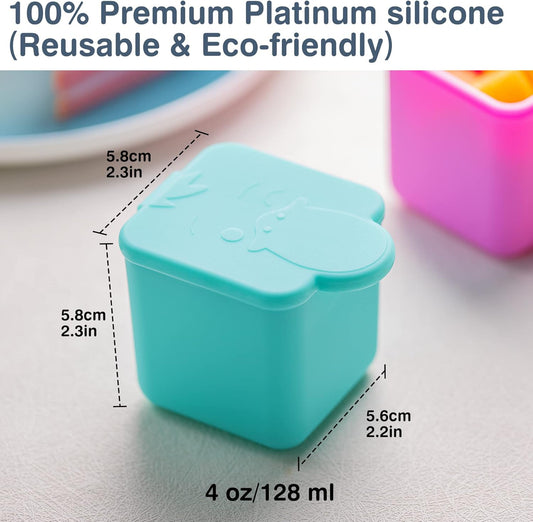 Homotte Leakproof Dips Containers Compatible with Omie Lunch Box, 2x 4 oz Salad Dressing Container To Go, Small Silicone Snack Condiment Container with Lids for kids (Pink/Teal)