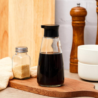 Glass Soy Sauce Dispenser Bottles, 9.6 oz Oil Cruet, Black