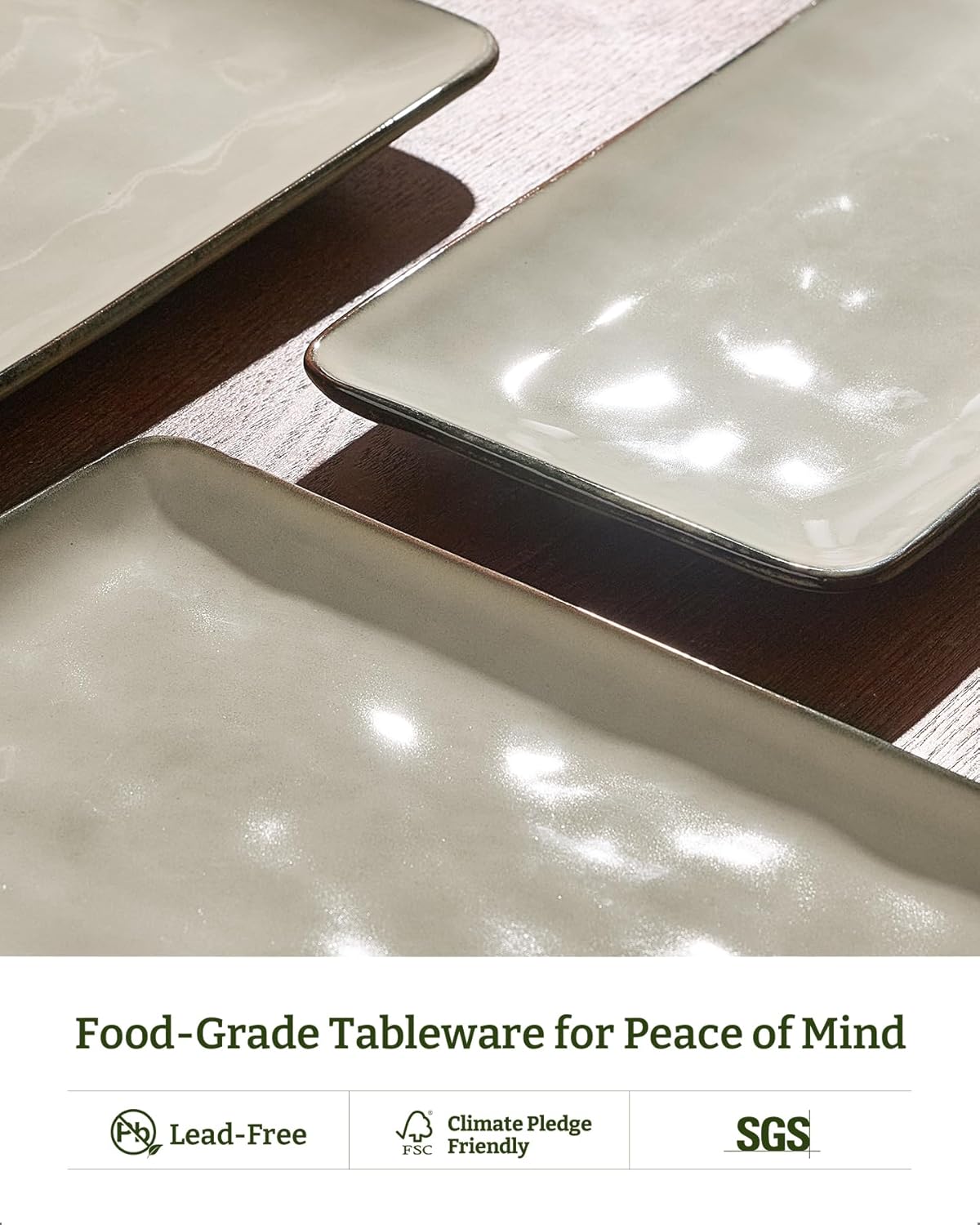 Famiware Serving Platter, Rectangular 15.67/14.1/12.6inch Serving Dishes for Entertaining, Microwave Dishwasher Safe, Stoneware Serving Trays for Party, Turkey, Cheese, Ocean Series, Cappuccino White