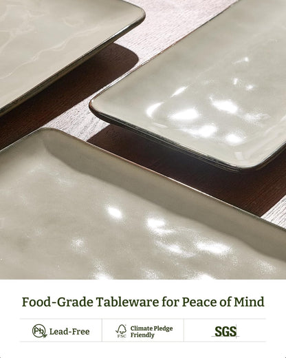 Famiware Serving Platter, Rectangular 15.67/14.1/12.6inch Serving Dishes for Entertaining, Microwave Dishwasher Safe, Stoneware Serving Trays for Party, Turkey, Cheese, Ocean Series, Cappuccino White