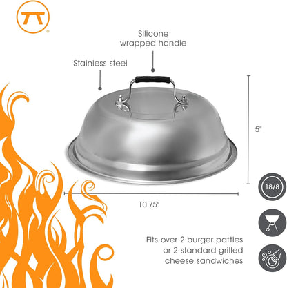 Outset Burger Cheese Melting Dome for Grill, Griddle, and Stovetop, Stainless Steel