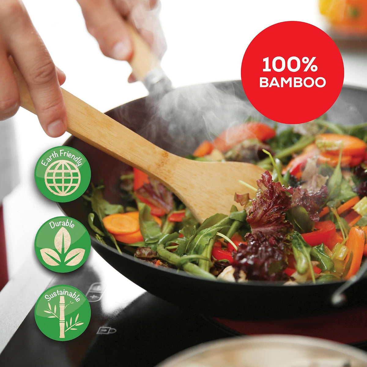 Helen's Asian Kitchen Bamboo Stir Fry Spatula, 13-Inch, Wok Cooking Tool For Stirring, Mixing, Turning, And Serving