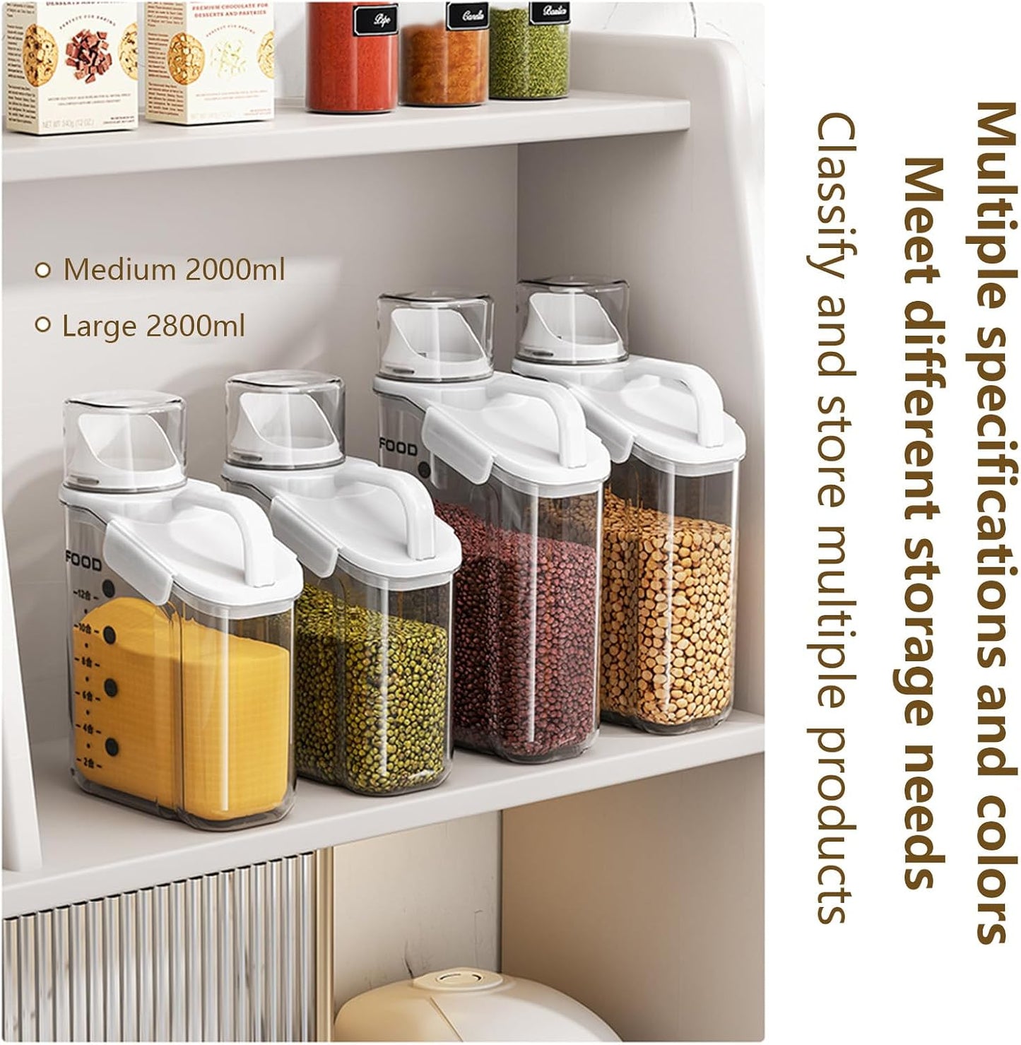 Cereal Containers Dispenser Rice Storage Container Clear Food Storage Containers Measuring Cup Pour Spout With Lids Airtight For Kitchen Grain Dry Food Pet Dog Food Organization（Green 2L）