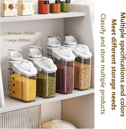 Cereal Containers Dispenser Rice Storage Container Clear Food Storage Containers Measuring Cup Pour Spout With Lids Airtight For Kitchen Grain Dry Food Pet Dog Food Organization（Green 2L）