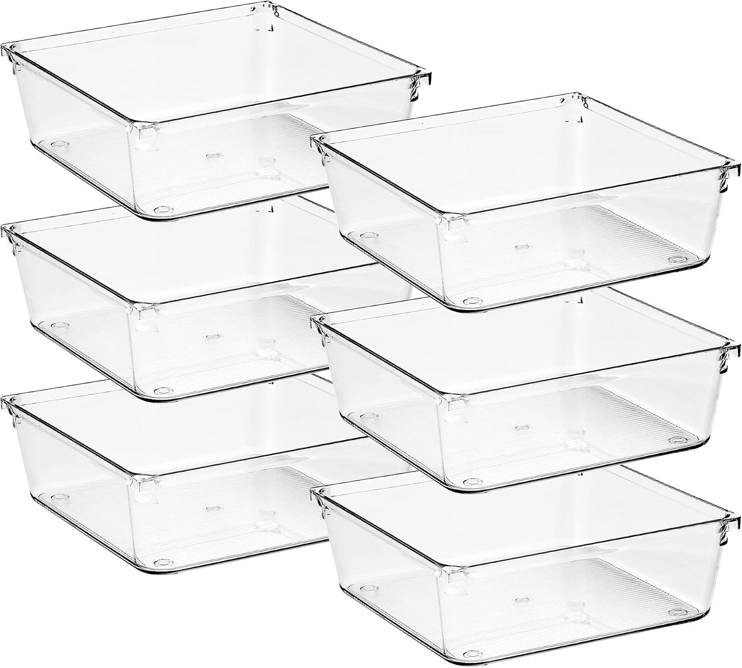 Ravinte 6 Pack Drawer Organizer - 3" X 9" Plastic Storage Bins, Acrylic Organizers with Non-Slip Pads Clear Desk Storage Tray for Makeup, Jewelries, Kitchen Utensils, Bathroom and Office