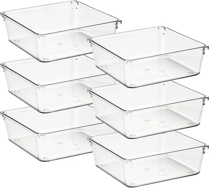Ravinte 6 Pack Drawer Organizer - 3" X 9" Plastic Storage Bins, Acrylic Organizers with Non-Slip Pads Clear Desk Storage Tray for Makeup, Jewelries, Kitchen Utensils, Bathroom and Office