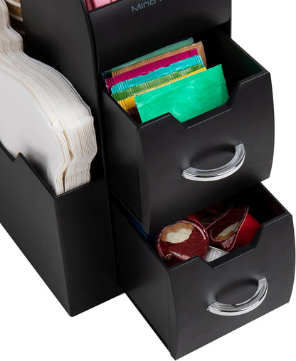 Mind Reader Cup and Condiment Station, Countertop Organizer, Coffee Bar, Kitchen, Stirrers, 5.35"W x 11.25"L x 11.15"H, Black