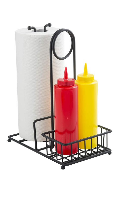 TableCraft 10263 Paper Towel & Condiment Caddy, 10" x 6" x 12-1/4”H, 2-Section, Steel, Black Powder Coat