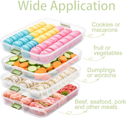 WUWEOT Plastic Cookie Storage Box with 4 Layers, Transport Snack Container Cookie Carrier, Stackable Dumpling Box Refrigerator Container with Lid and Handle for Desserts Cupcakes Snacks Dumplings