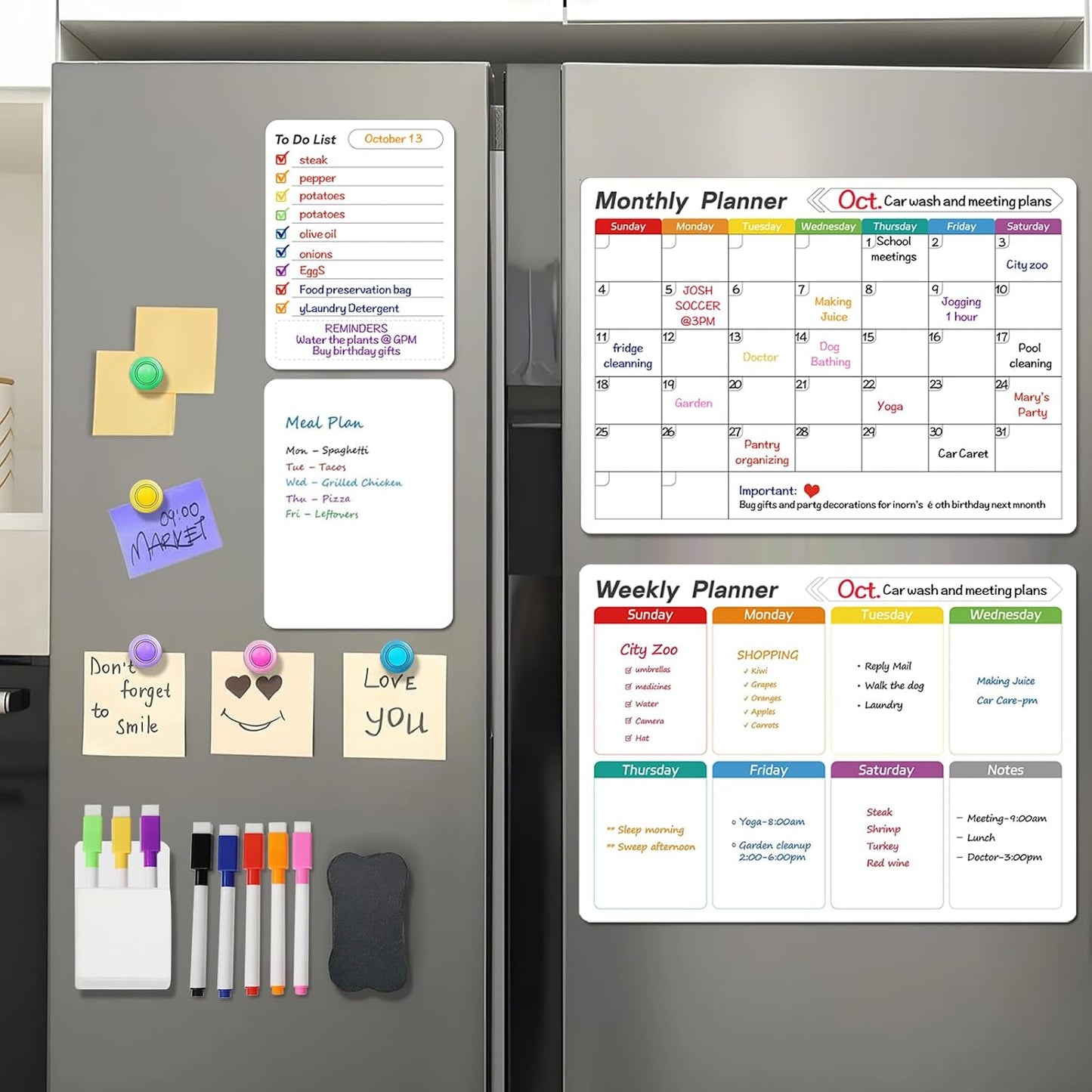 UCMD Monthly Magnetic Dry Erase Calendar Whiteboard Set (4-Pack) for Fridge，Reusable Monthly and Weekly Planners with List & Blank Board, 8 Markers, 1 Eraser，1 Magnetic Storage Box and 5 Magnets