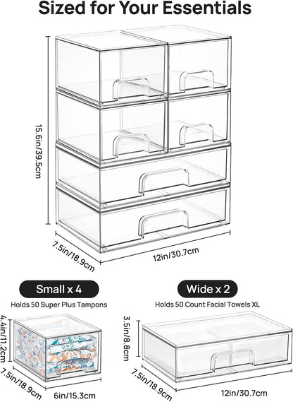 Vtopmart Stackable Storage Drawers Set of 5, Clear Plastic Organizer Bins for Baby Bottle, Beauty Supplies Storage, Ideal for Kichen Countertop, Vanity, Bathroom, Cabinet, Pantry Organization