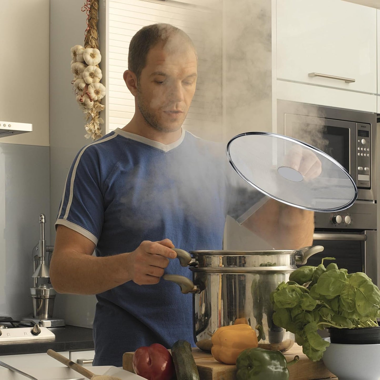 Splatter Screen for Frying Pan 13" 11.5" 9.8" Stainless Steel Fine Mesh Grease Splatter Guard with Comfort Silicone Handles and Resting Feet for Prevent Oil Splatter Safe Cooking