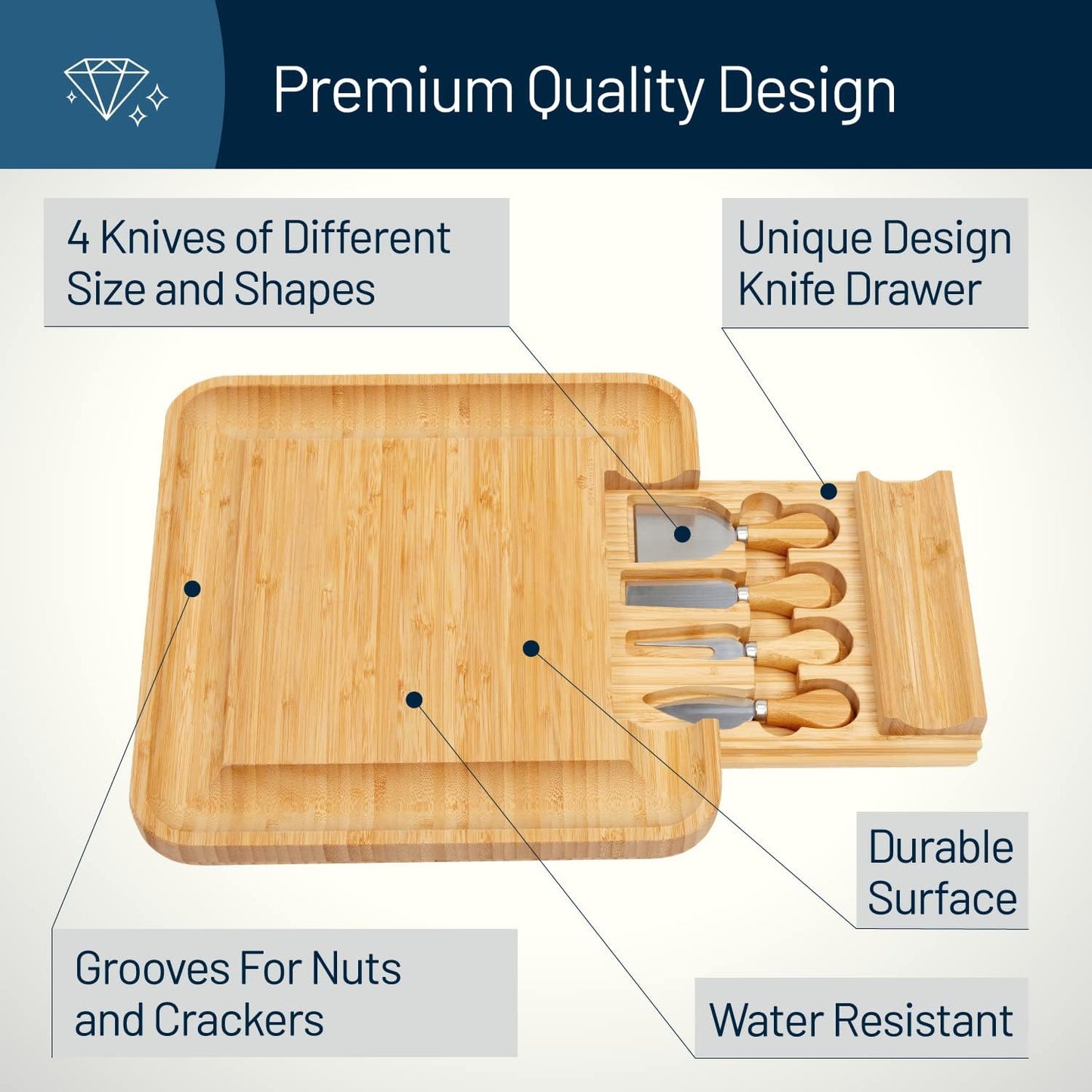 RoyalHouse Bamboo Cheese Board and Charcuterie Boards Set & Serving Tray for Meat, and Wine - Birthday Gifts for Women, Wedding Gift for Couples 2025, Bridal Shower, Housewarming Gift New Home