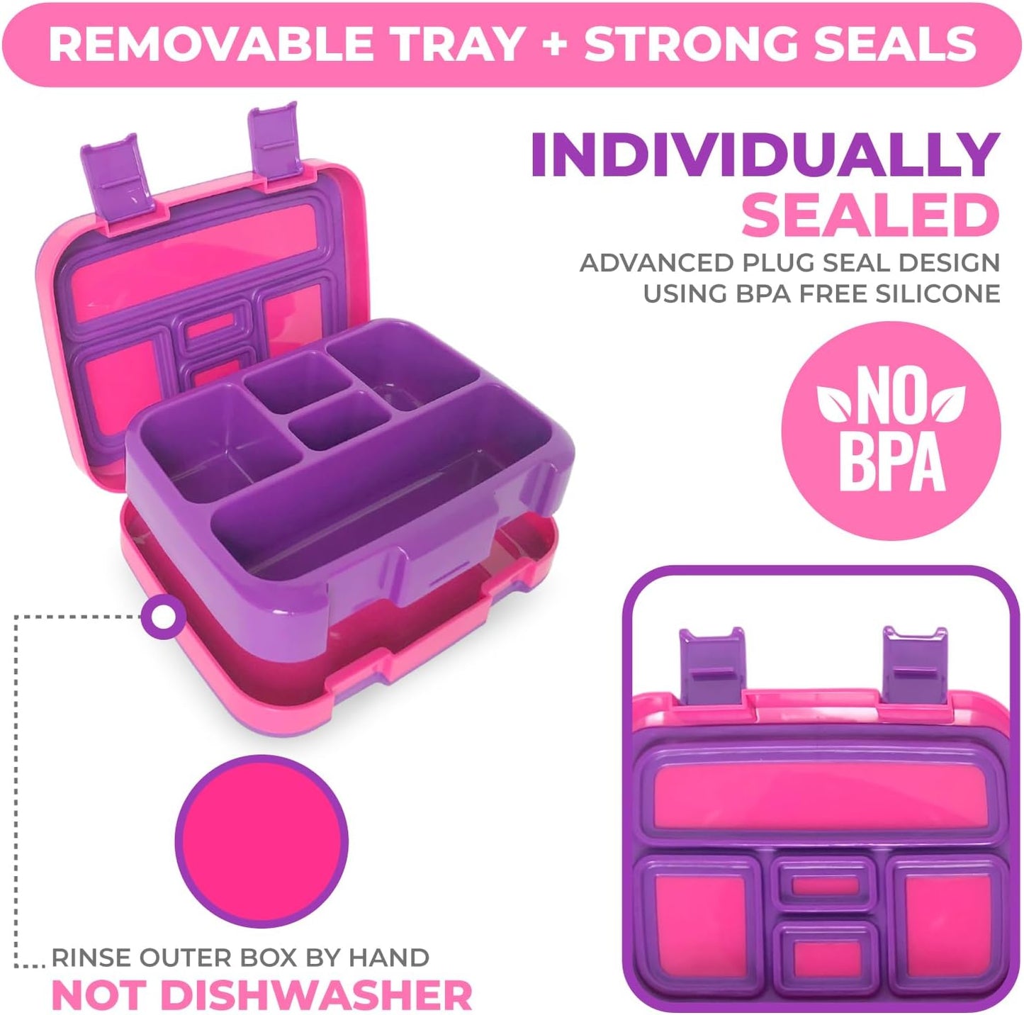 Kinsho Bento Lunch Box for Kids Toddlers, 5 Portion Control Sections, BPA Free Removable Plastic Tray, Pre-School Kid Toddler Daycare Lunches, Snack Container Ages 3 to 7 (Blue Space Rockets)