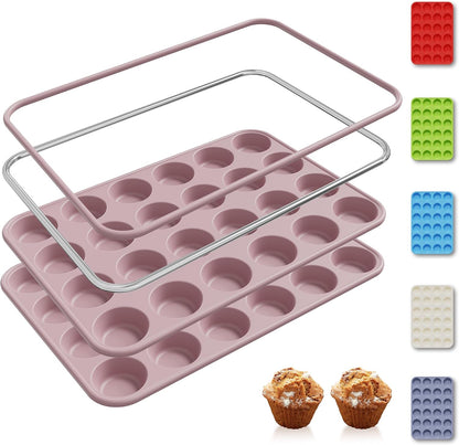 2 Pack 12 Cups Silicone Muffin Pan with Metal Reinforced Frame Regular Size Silicone Molds Cupcake Cake Baking Pans Cookie Baking Chocoflan Cupcake Mold Nonstick Muffin Tin Home Baking Supplies