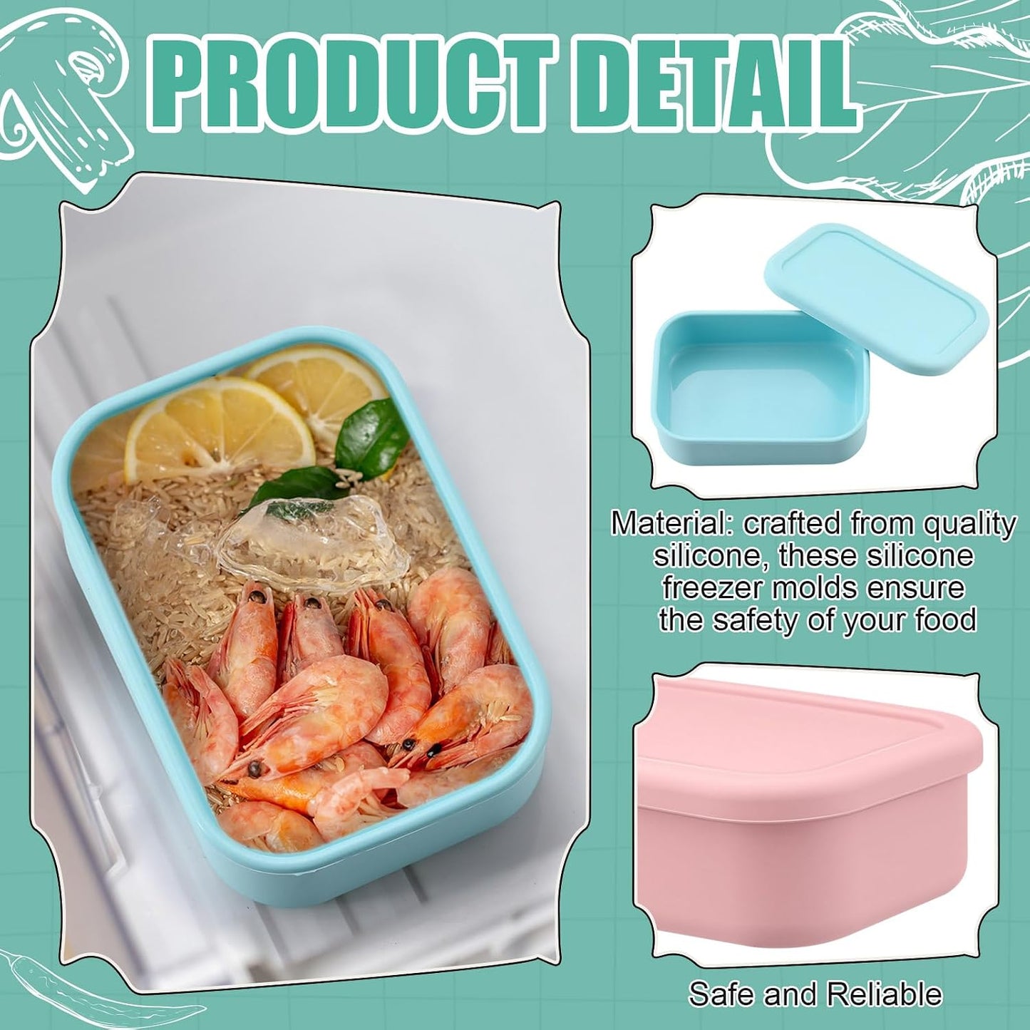 Nuogo 8 Pcs 2 Cup Silicone Freezer Trays with Lid Silicone Soup Freezer Molds Rectangle Soup Containers Reusable Food Preserving Tray Freezing Ice Trays for Soups Sauces Stews(Blue)
