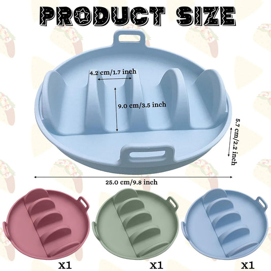 Silicone Taco Holders Plates - 3PCS Reusable Tacos Serving Tray Set with 4 Dividers, Dishwasher & Microwave Safe Shell Mold Tortilla Stand for Home Kitchen Fiesta Party Supplies (Green, Blue)