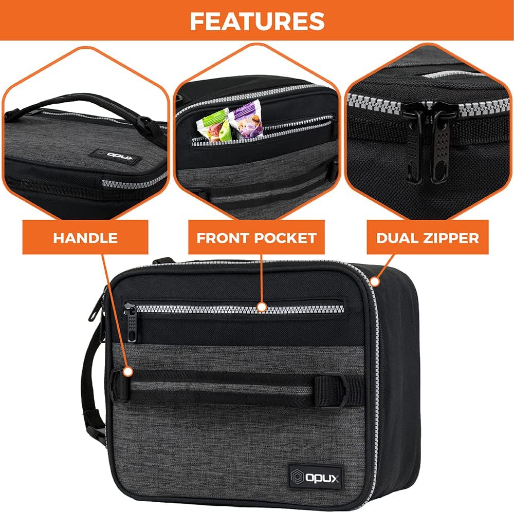 opux Insulated Lunch Box for Men Women Adult, Compact Lunch Bag for Kids Boy Girl Teen, Soft Lunch Cooler Bag for Work School, Leakproof Lunchbox Lunch Pail with Clip-on Buckle, Grey Flowers