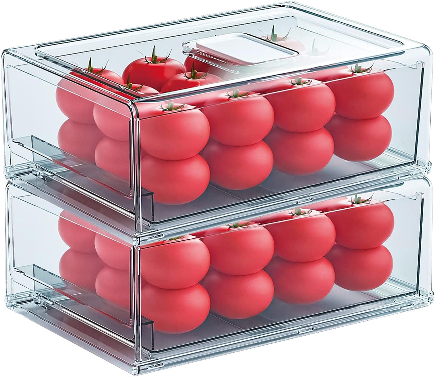 YekouMax Pantry Organizers and Storage Bins, Refrigerator Organizer, Plastic Stackable Storage Bins with Drawers, Pull-Out Cabinet Containers for Fridge Kitchen Office (2 PACK, Extra Large & Medium)