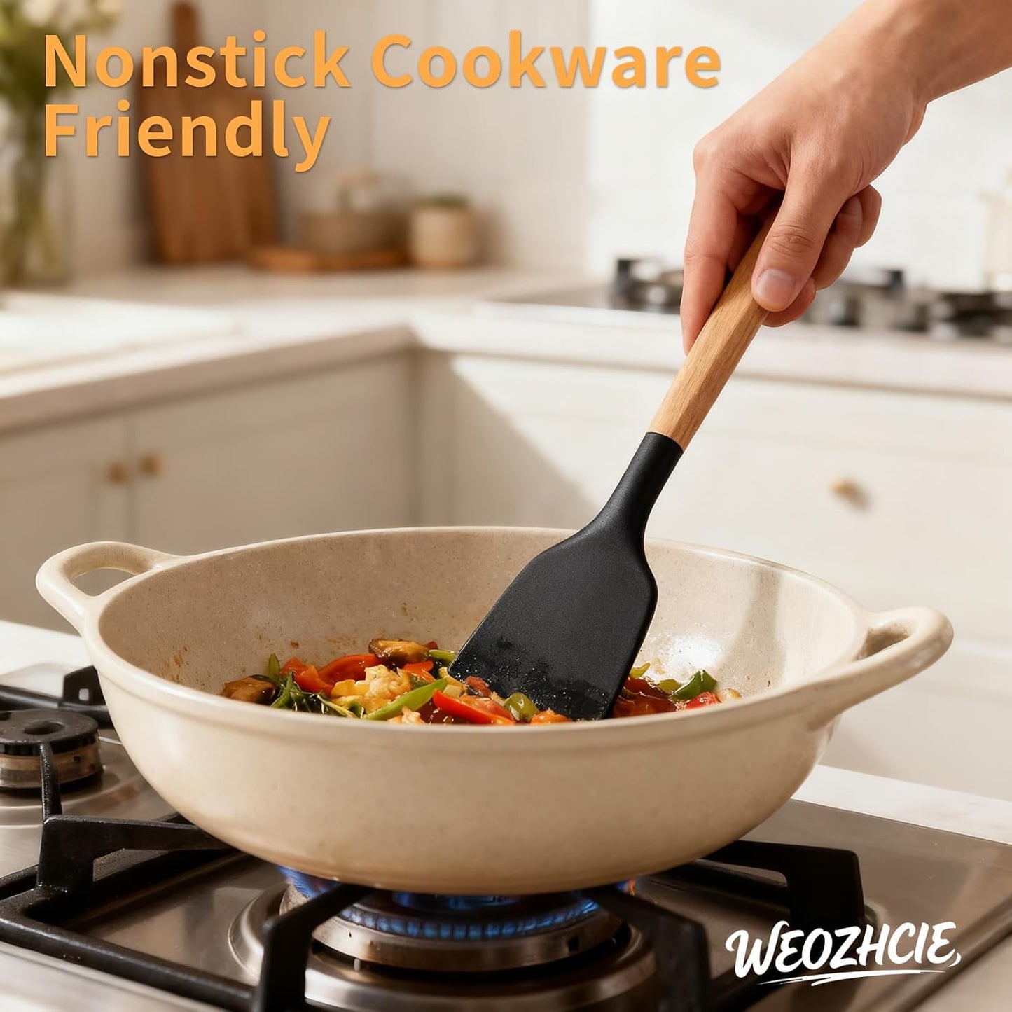 Silicone Cooking Utensil Set,12 PCS Cooking Cookware Kitchen Utensils Set for Cooking, Nonstick 446°F Heat-Resistant Cookware Kitchen Tools of Spoon,Brush,Whisk,Spatula,Turner Tongs (Khaki)