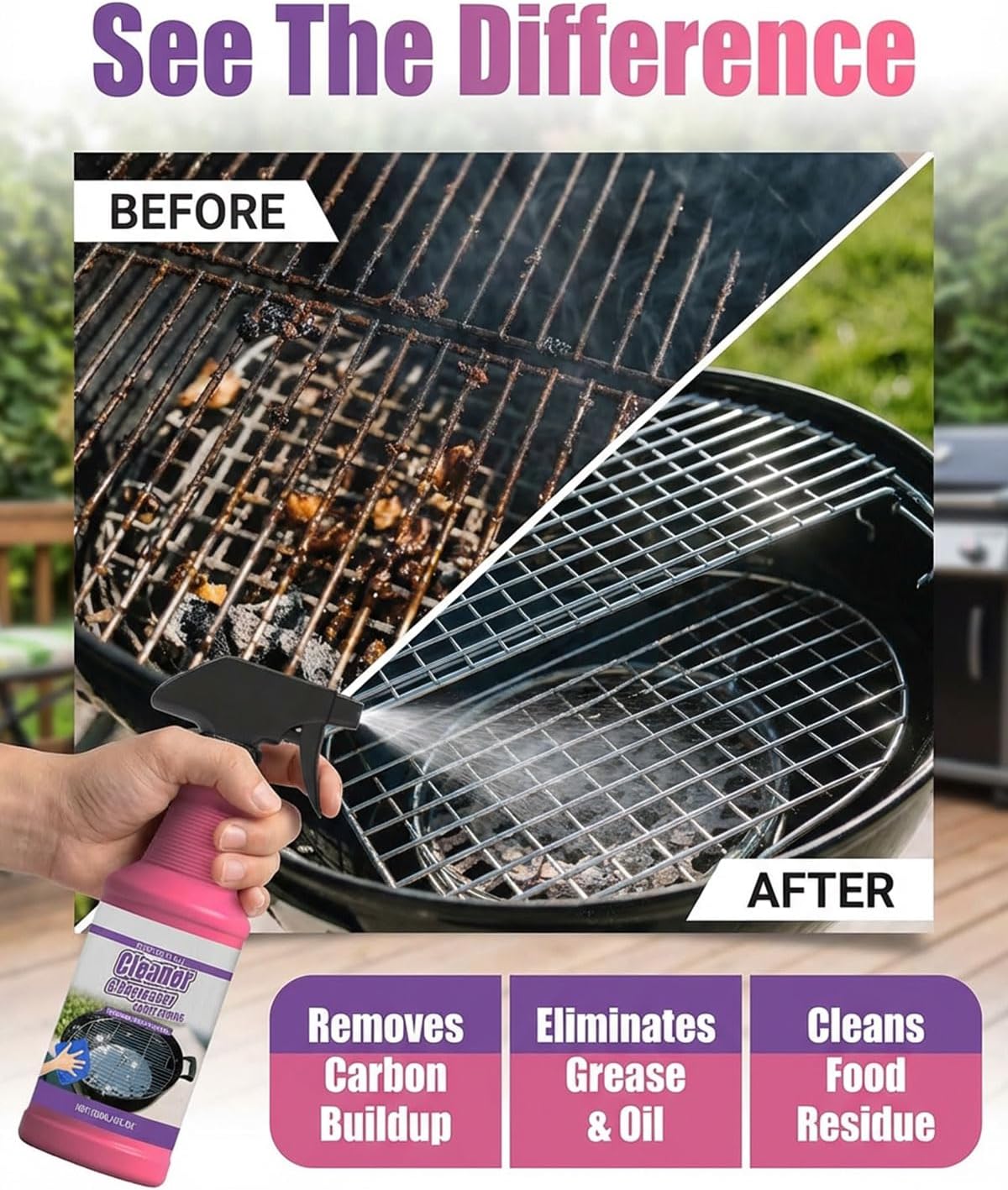Fast-Acting Heavy Duty Grill Degreaser Spray, Bbq Grill Cleaner,Grill Cleaner For Outdoor Grills, All Purpose Heavy Duty Cleaner for Burnt Food & Grease