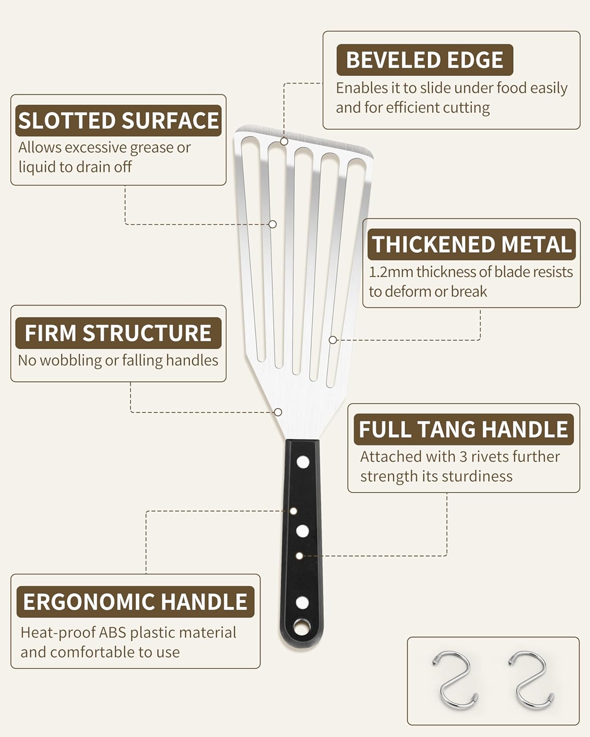HaSteeL 2 Pack Stainless Steel Fish Spatula, Metal Slotted Turner Set, Griddle Grill Spatula for Kitchen Cooking, Flipping, Turning, Frying $ Grilling, Full Tang ABS Handle, DIshwasher Safe