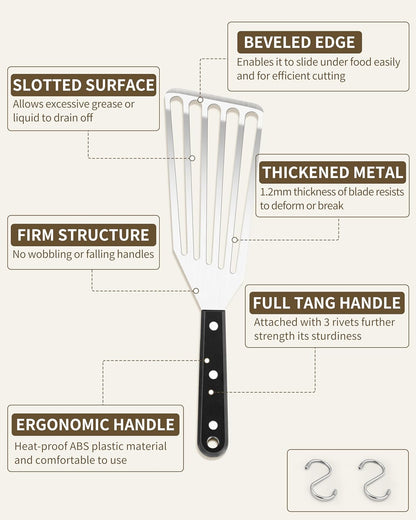 HaSteeL 2 Pack Stainless Steel Fish Spatula, Metal Slotted Turner Set, Griddle Grill Spatula for Kitchen Cooking, Flipping, Turning, Frying $ Grilling, Full Tang ABS Handle, DIshwasher Safe