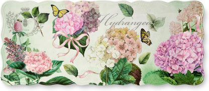 Garden Path Melamine 2-Piece Appetizer Hostess Set – Chip & Dip Platter 14.5" and Rectangular Serving Tray 19" x 8", BPA-Free, Pink, Purple, and White Hydrangea Design