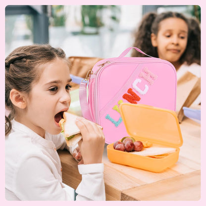 Nsrzua Lunch Bag Kids-Kids Insulated Lunch Bag with Adjustable Strap - Reusable Leakproof Lunch Box for Girls, Preppy School Lunch Tote for Travel, Picnic,School & Winter Camp
