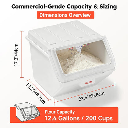 2.6 Gallon / 42 Cup Commercial Shelf Ingredient Bin with Scoop, Stackable Food Storage Container with Clear Flip Lid, Built-in FIFO Label and One-Hand Access for Flour Sugar Rice
