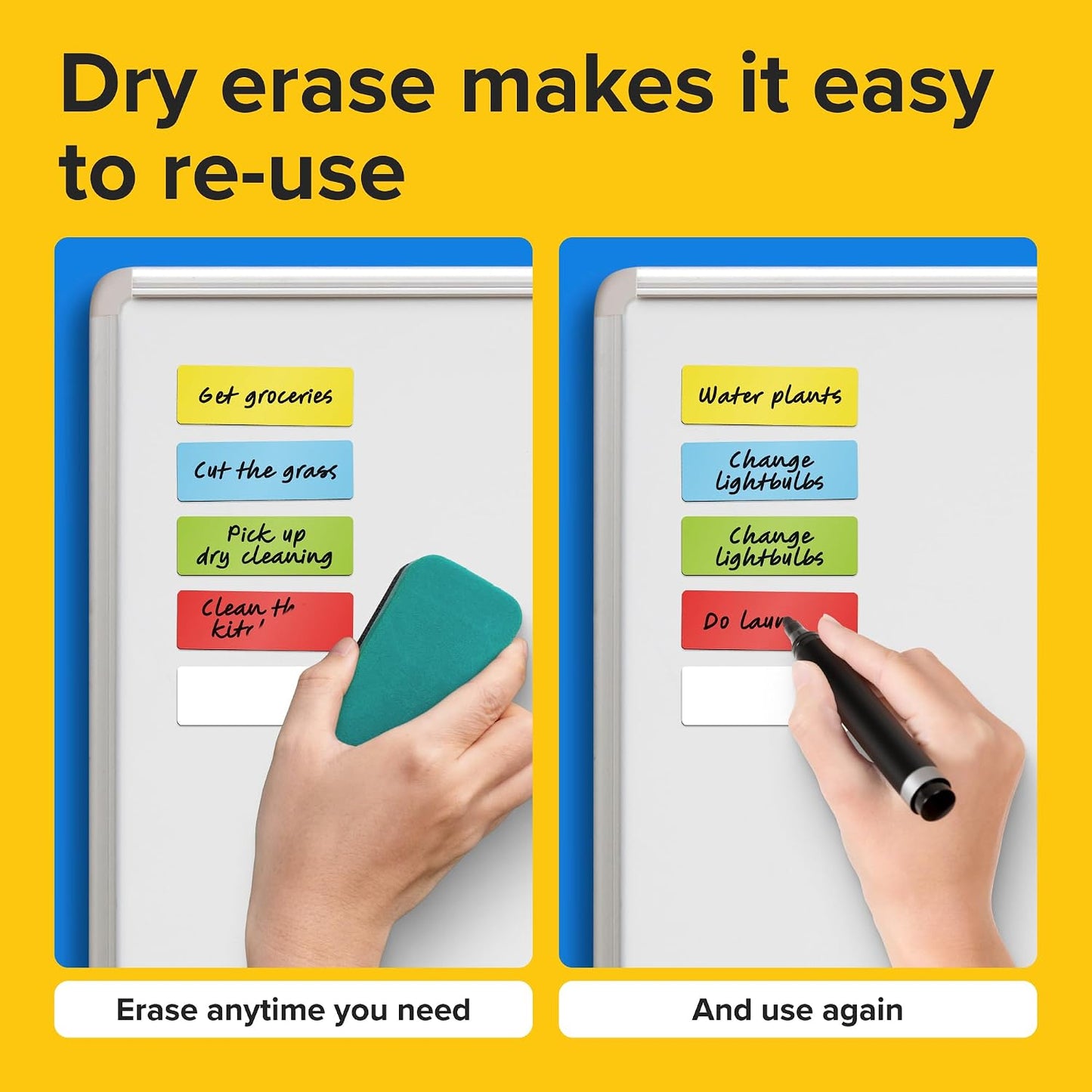 Dry Erase Magnetic Labels - Reusable Sticky Notes - Notepads for Refrigerator - Dry Erase Magnet Sheets - Blank Magnet Stickers to Write On - Magnets for Whiteboard Classroom Fridge