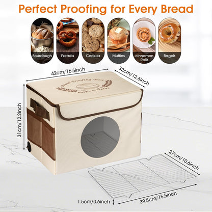 Folding Bread Proofing Box - 86-113℉ Temperature Control & 24H Timer, Dough Proofer with Metal Rack, Foldable Proofing Warming Box for Sourdough, Bread Baking, Pizza, Yogurt