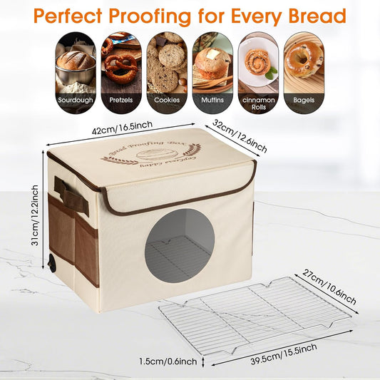 Folding Bread Proofing Box - 86-113℉ Temperature Control & 24H Timer, Dough Proofer with Metal Rack, Foldable Proofing Warming Box for Sourdough, Bread Baking, Pizza, Yogurt