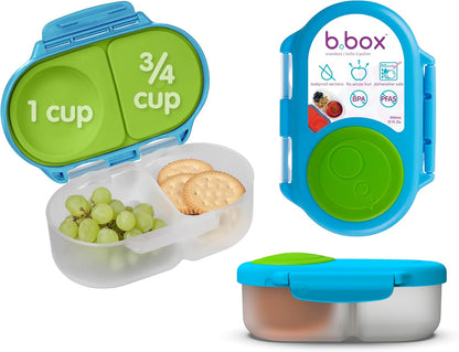 b.box Snack Box 2-Pack - Leak Proof Mini Bento Box for Kids & Toddlers, 2 Compartment Snack Containers for Kids, Dishwasher Safe, BPA-Free, PFAS-Free, Ages 4mo+, 1 3/4 Cup Each (Strawberry + Lilac)