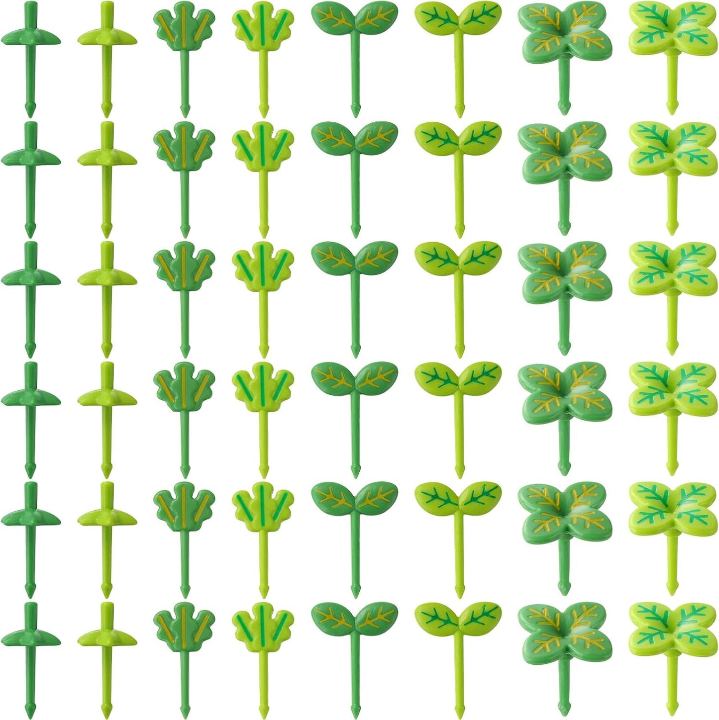 Baderke 64 Pcs Kids Food Pick Leaves Series Bento Box Fruit Picks Decorative Plastic Bento Box Accessories Mini Fruit Fork Kawaii Stick Cute Salad Toothpick for Party Lunch Decor, 8 Styles