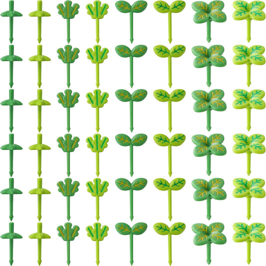 Baderke 64 Pcs Kids Food Pick Leaves Series Bento Box Fruit Picks Decorative Plastic Bento Box Accessories Mini Fruit Fork Kawaii Stick Cute Salad Toothpick for Party Lunch Decor, 8 Styles