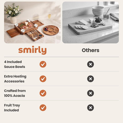 SMIRLY Charcuterie Boards Set - Large Bamboo Cheese Board Set - House Warming Gifts New Home, Wedding Gift for Couple, Bridal Shower Gift, Birthday Gifts for Women