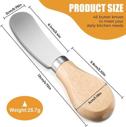 48 Pcs Cheese Spreader Knives, Cheese Knife with Wooden Handle